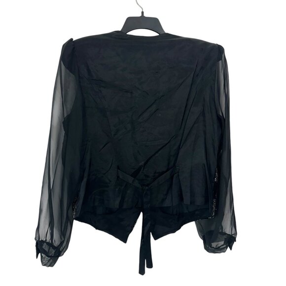 VINTAGE 90' R&K Evenings Black & Gold Sheer Sleeve Buttoned Blouse SZ X-Large - Picture 8 of 13